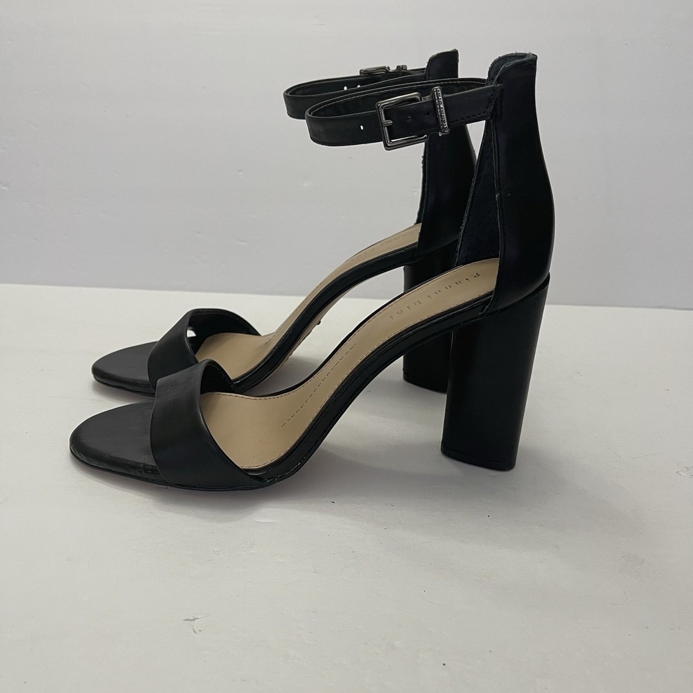 Gianni Bini‎ Joenah Black Leather Sandals Womens 8 Block Heel Ankle Strap - Picture 5 of 10